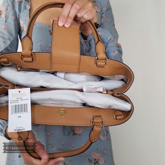 Michael Kors Hailee Medium Satchel Brown Acorn Bag - Picture 6 of 7